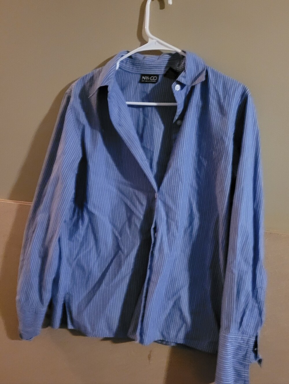 New York & Company Blue Pinstripe Womans Shirt M